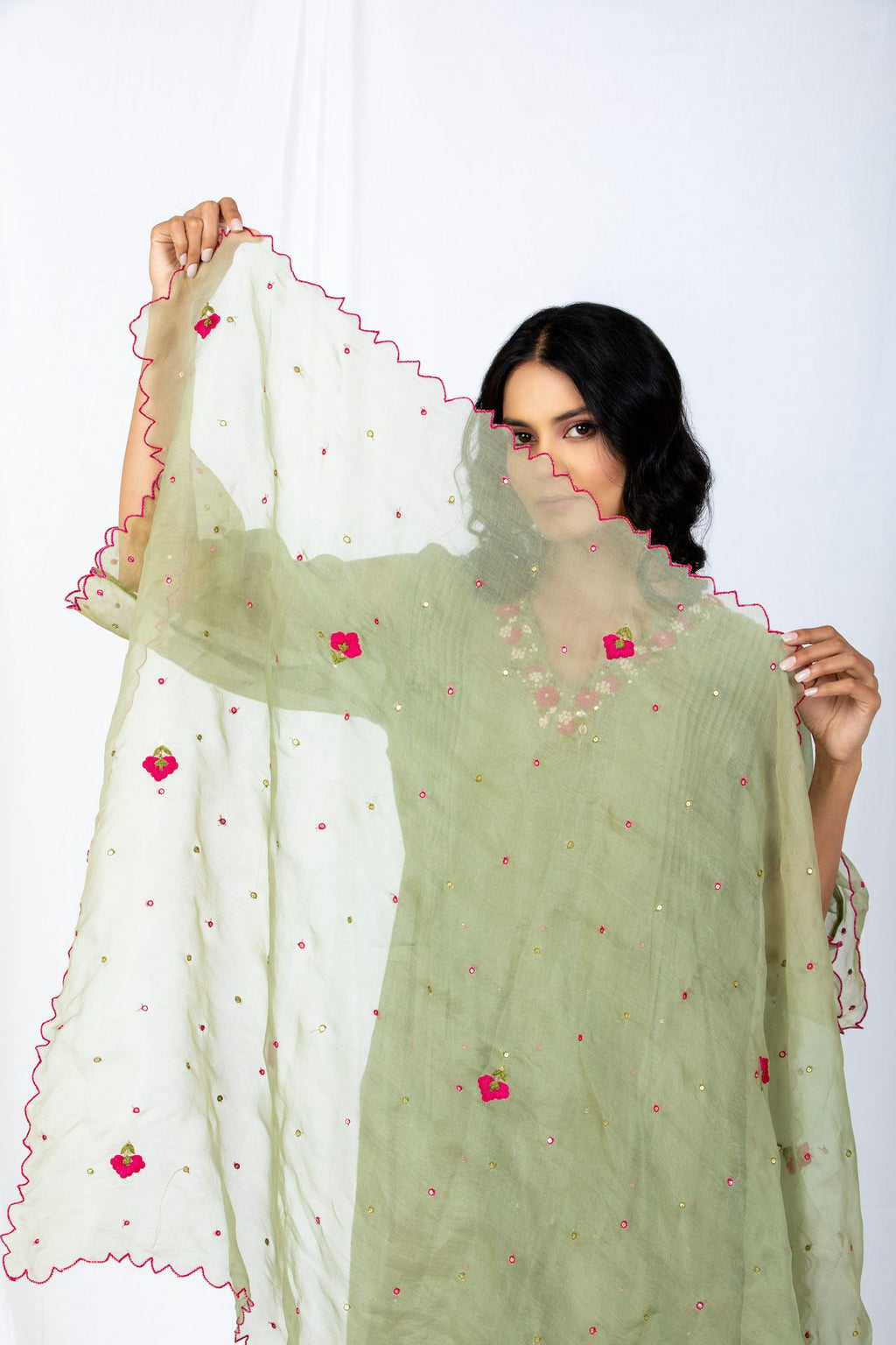 OLIVE green Chanderi Suit set