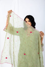 OLIVE green Chanderi Suit set
