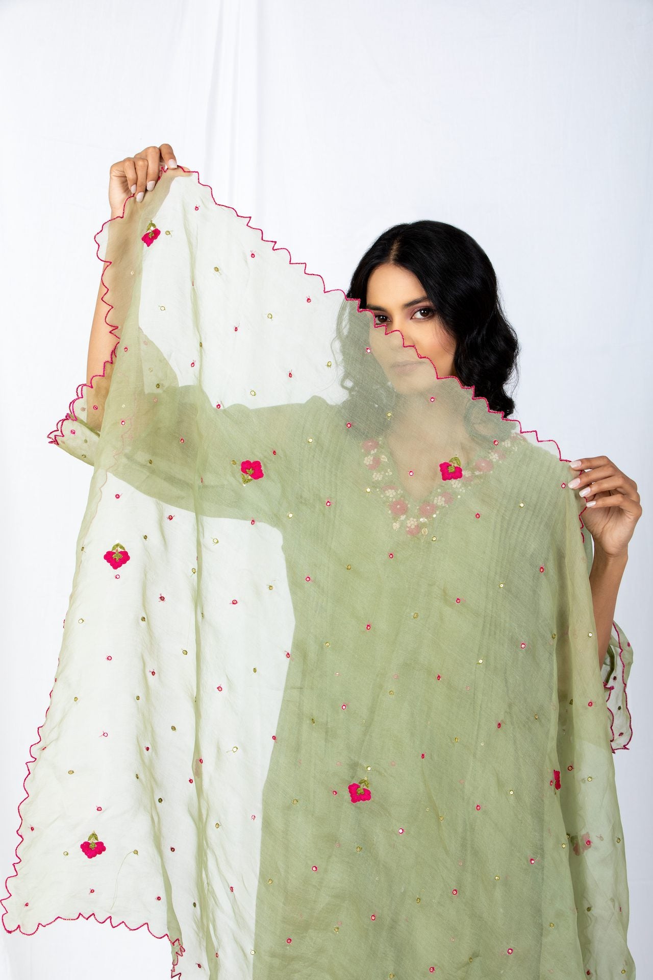 OLIVE green Chanderi Suit set