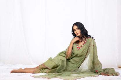 OLIVE green Chanderi Suit set