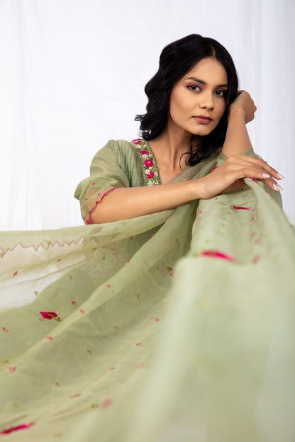 OLIVE green Chanderi Suit set
