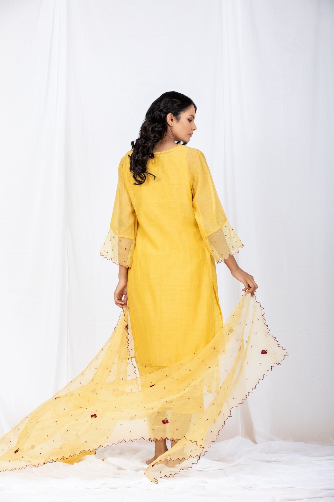 Yellow Chanderi A-line Kurta Set