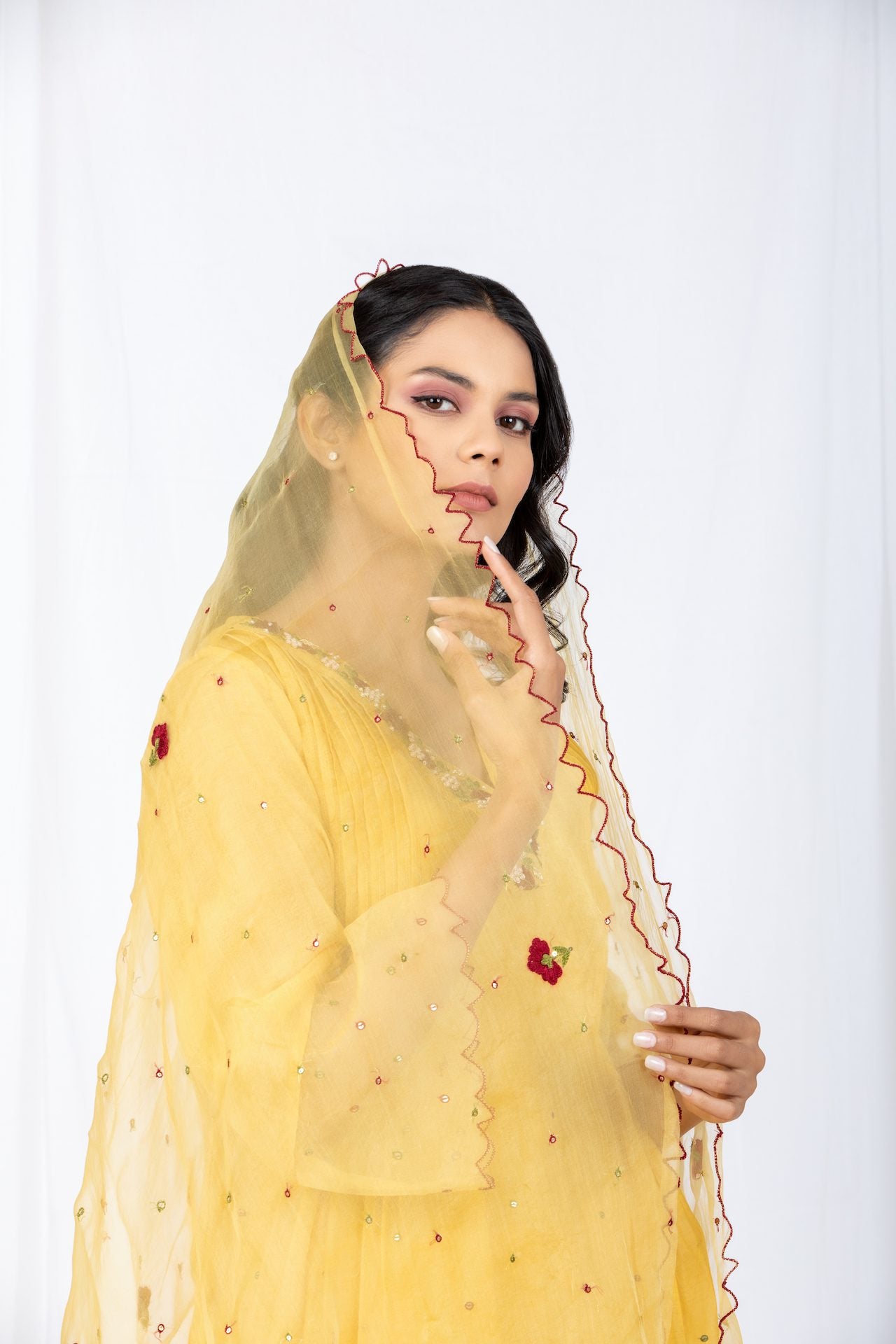 Yellow Chanderi A-line Kurta Set