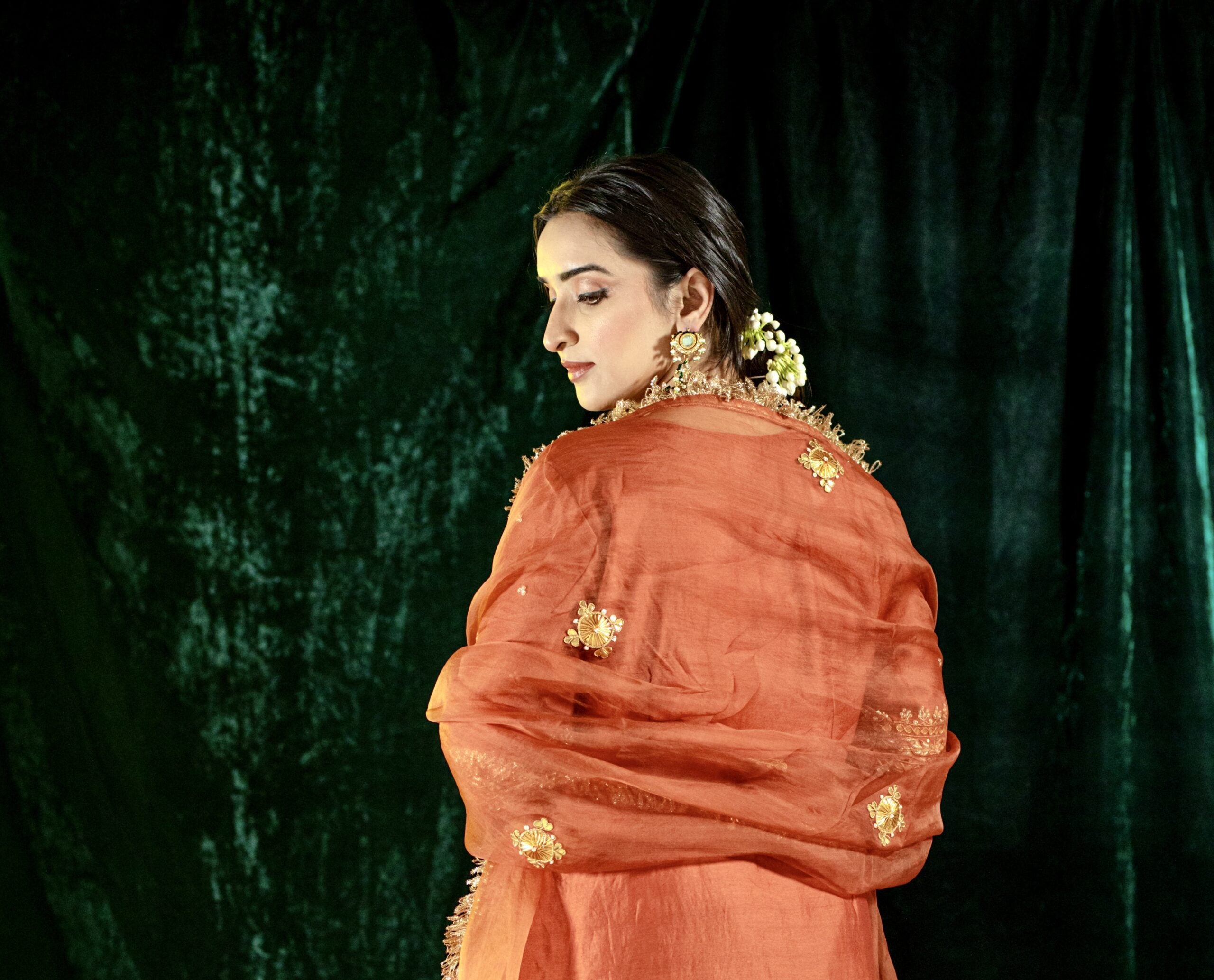 Rust Chanderi Silk Straight Kurta Set