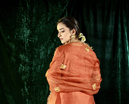 Rust Chanderi Silk Straight Kurta Set