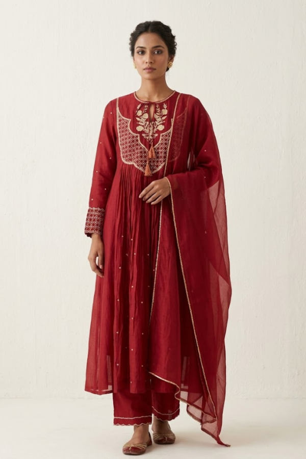 Maroon Side Jaal Suit Set