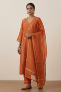 Orange Rust Side Panel Kurta Set