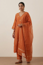 Orange Rust Side Panel Kurta Set