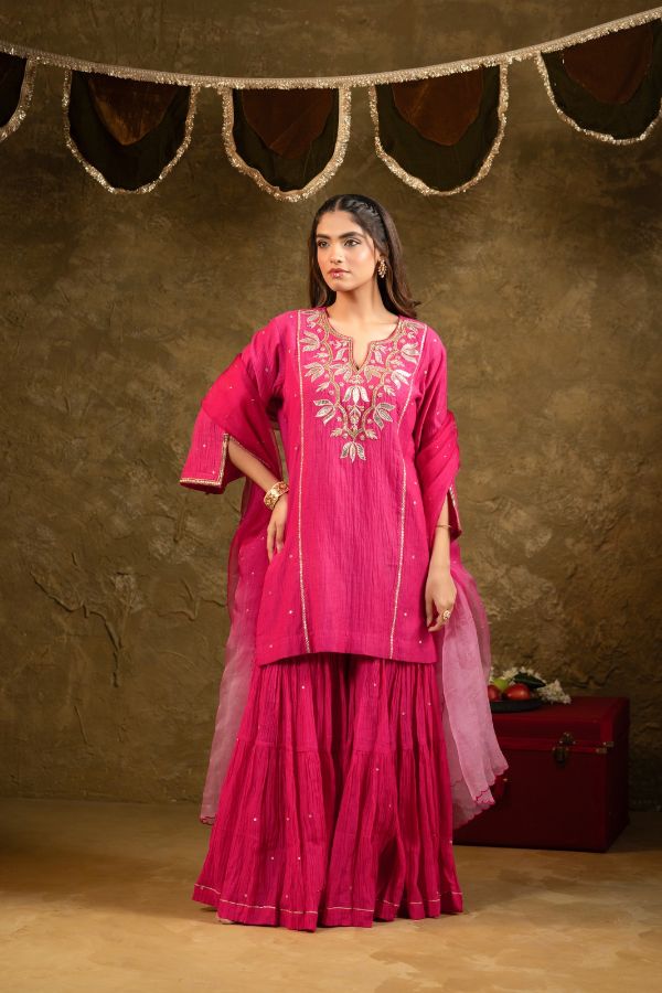 Pink Kamal Lappa Sharara Set