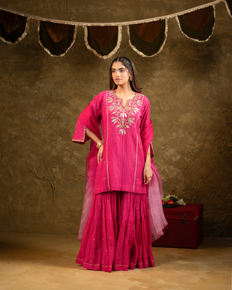Pink Kamal Lappa Sharara Set