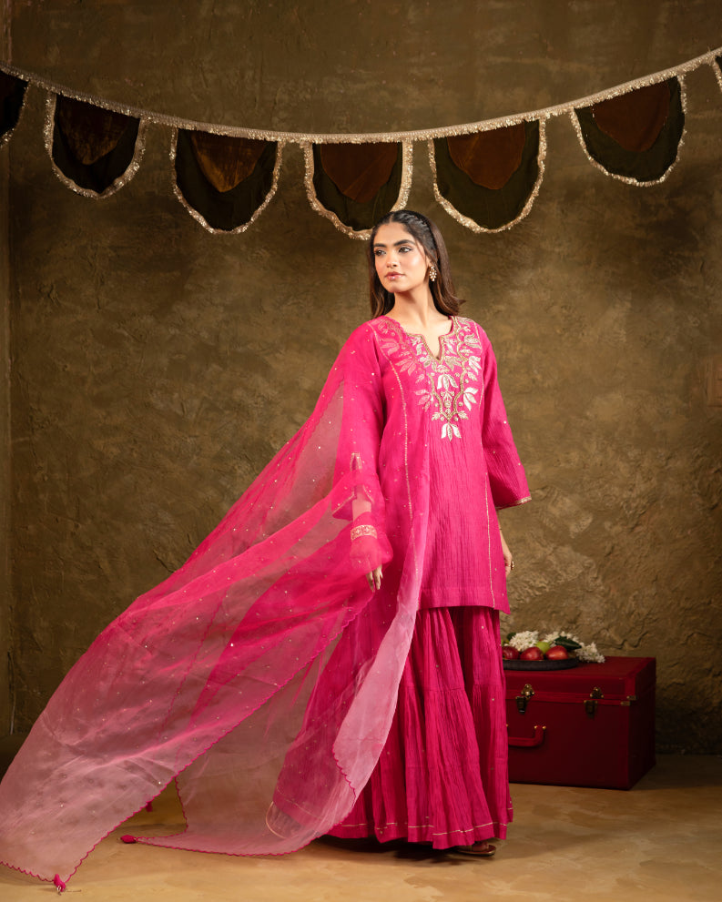 Pink Kamal Lappa Sharara Set