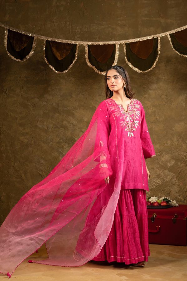 Pink Kamal Lappa Sharara Set