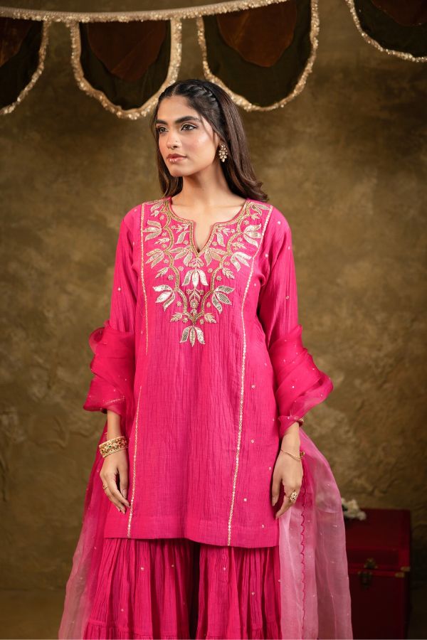 Pink Kamal Lappa Sharara Set