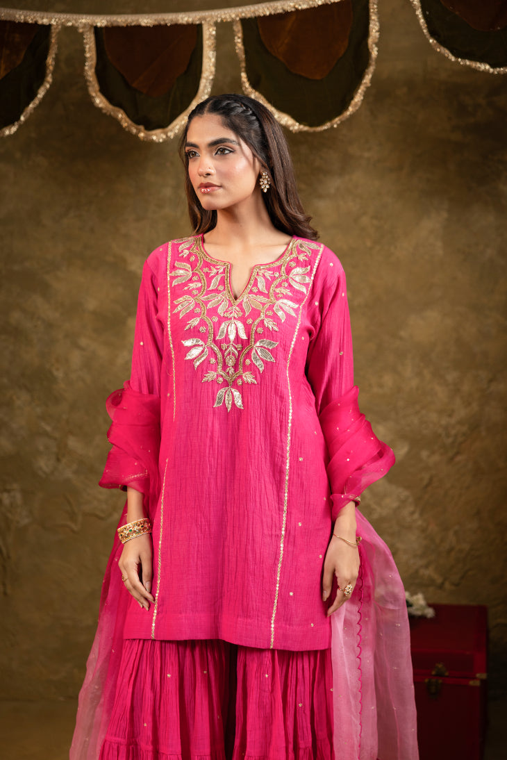 Pink Kamal Lappa Sharara Set