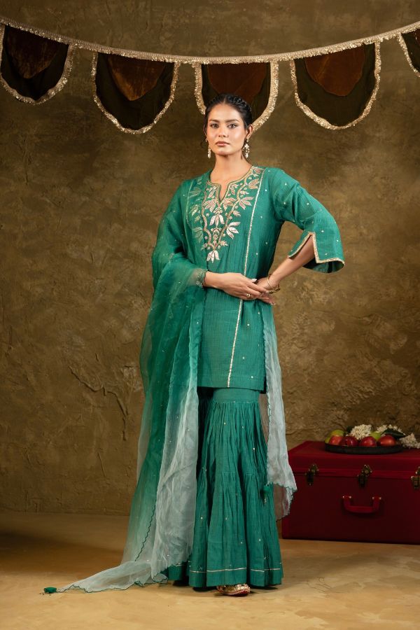 Green Kamal Lappa Sharara Set