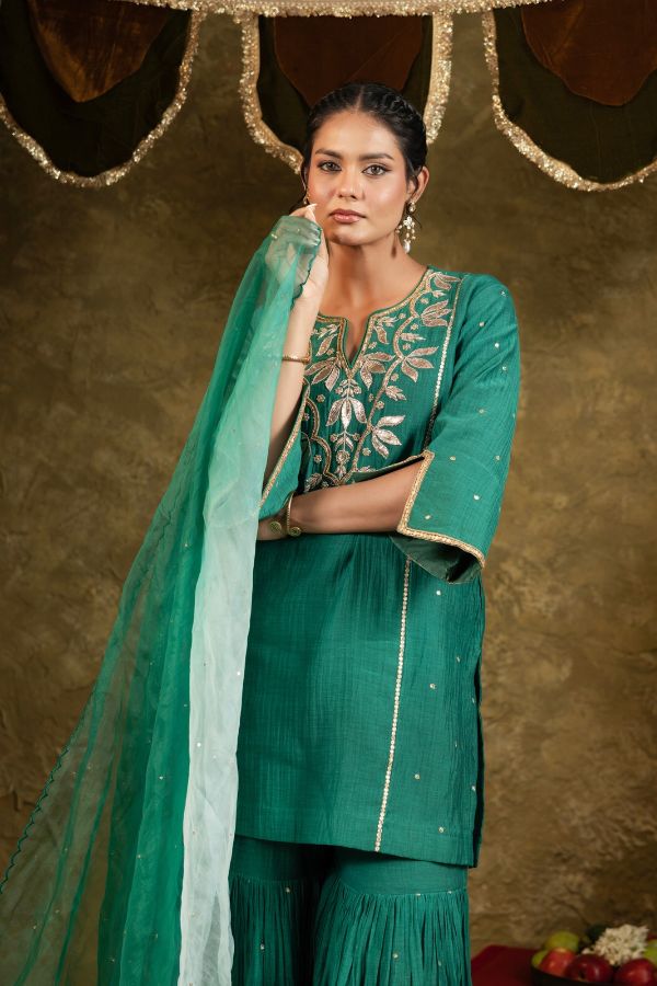 Green Kamal Lappa Sharara Set