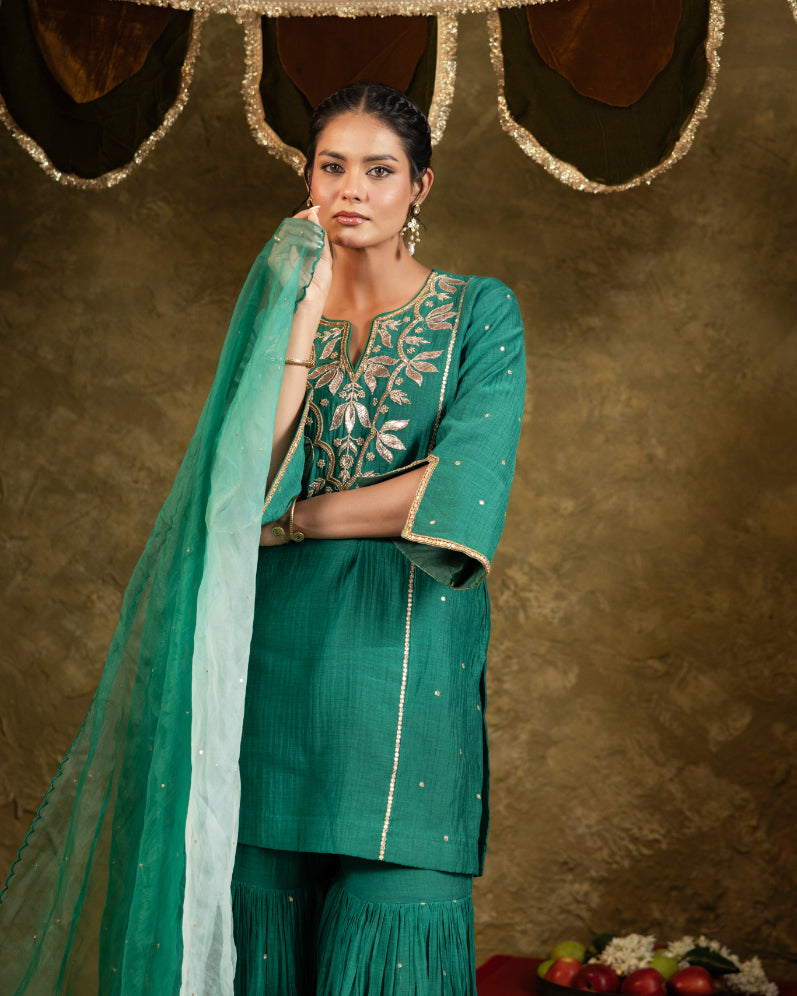 Green Kamal Lappa Sharara Set