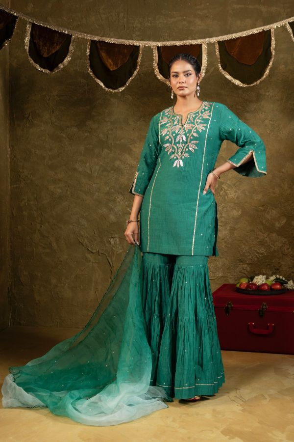 Green Kamal Lappa Sharara Set