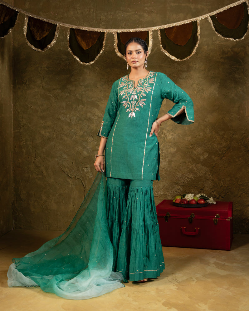 Green Kamal Lappa Sharara Set