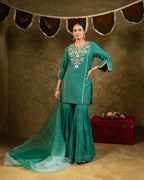 Green Kamal Lappa Sharara Set