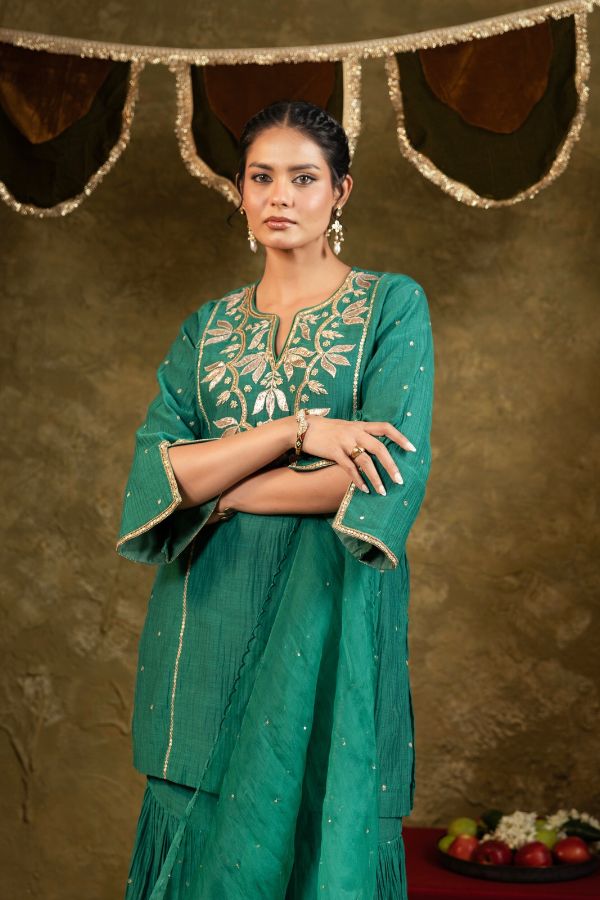 Green Kamal Lappa Sharara Set