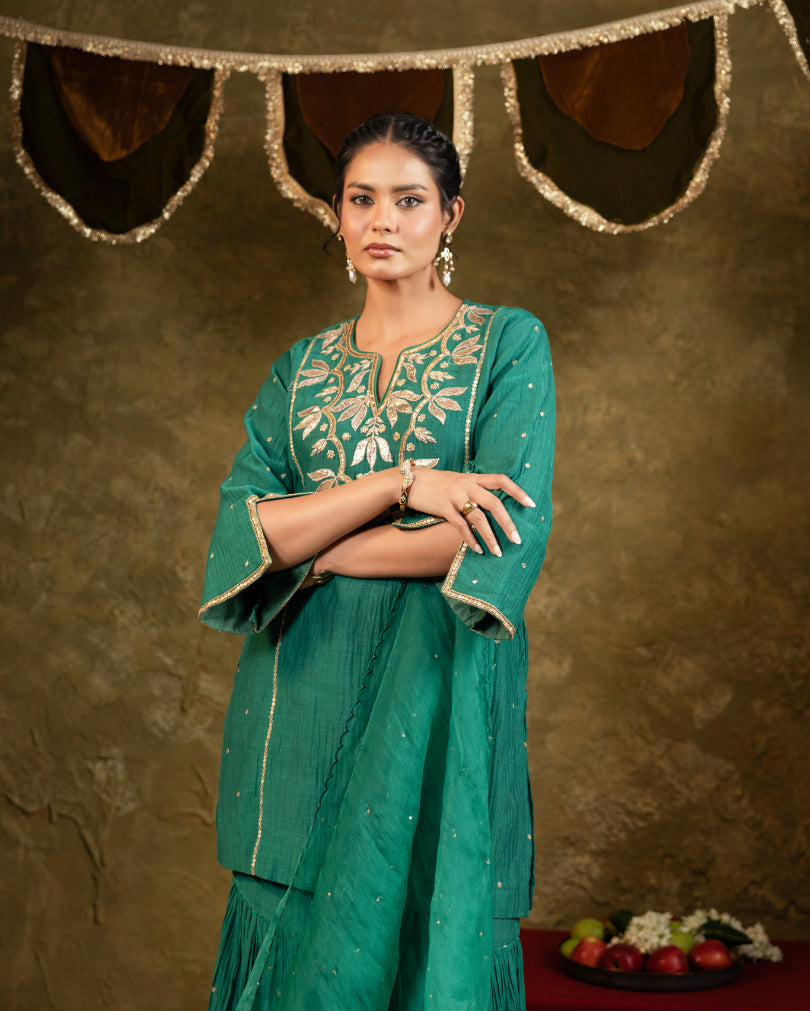 Green Kamal Lappa Sharara Set