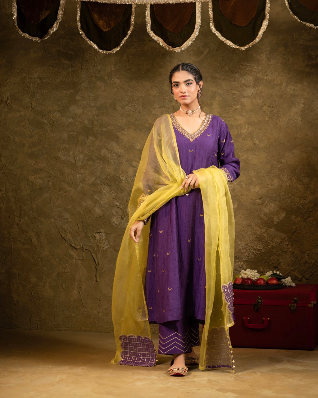 Purple Chand Booti A-Line Suit Set