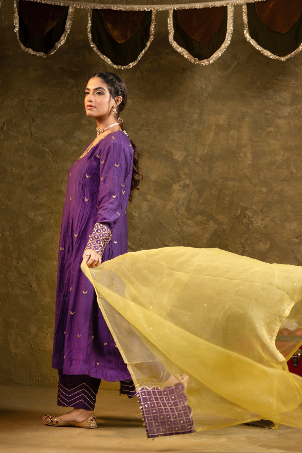 Purple Chand Booti A-Line Suit Set