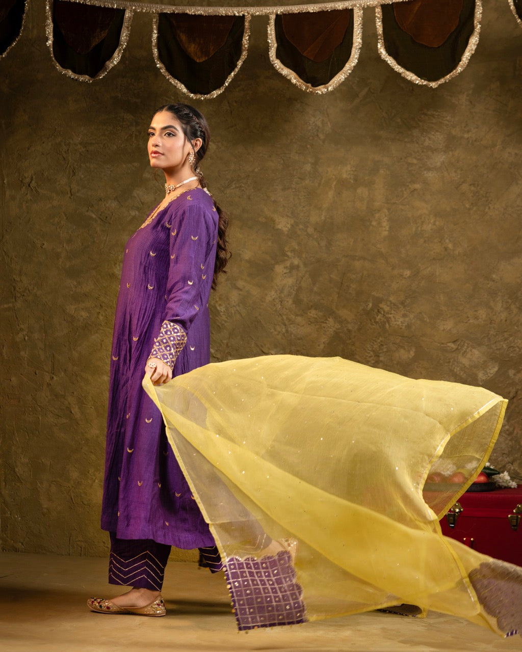 Purple Chand Booti A-Line Suit Set