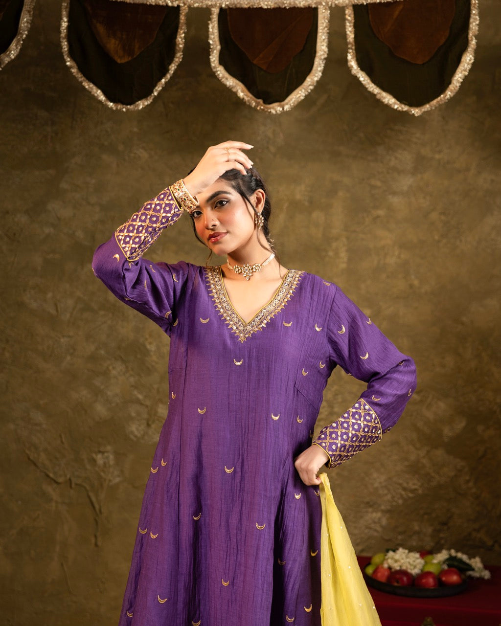 Purple Chand Booti A-Line Suit Set
