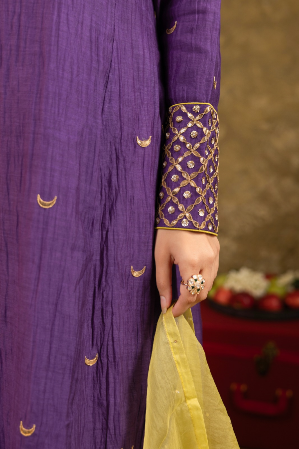 Purple Chand Booti A-Line Suit Set