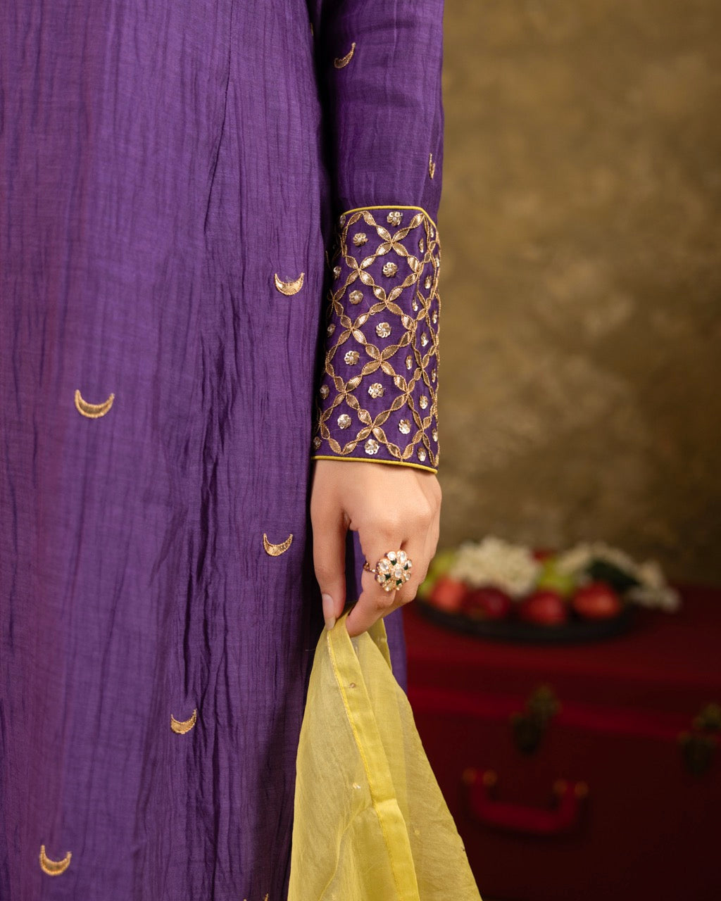 Purple Chand Booti A-Line Suit Set