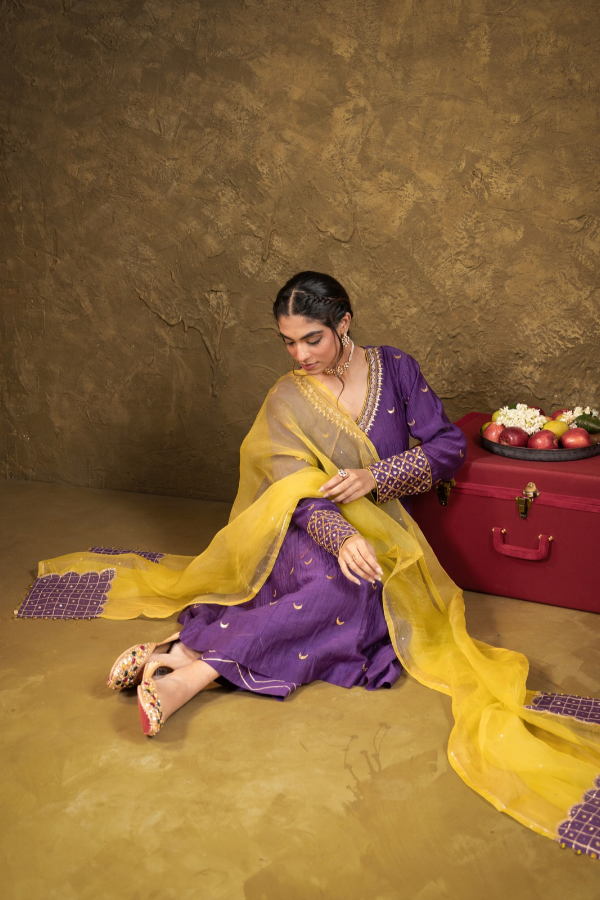 Purple Chand Booti A-Line Suit Set