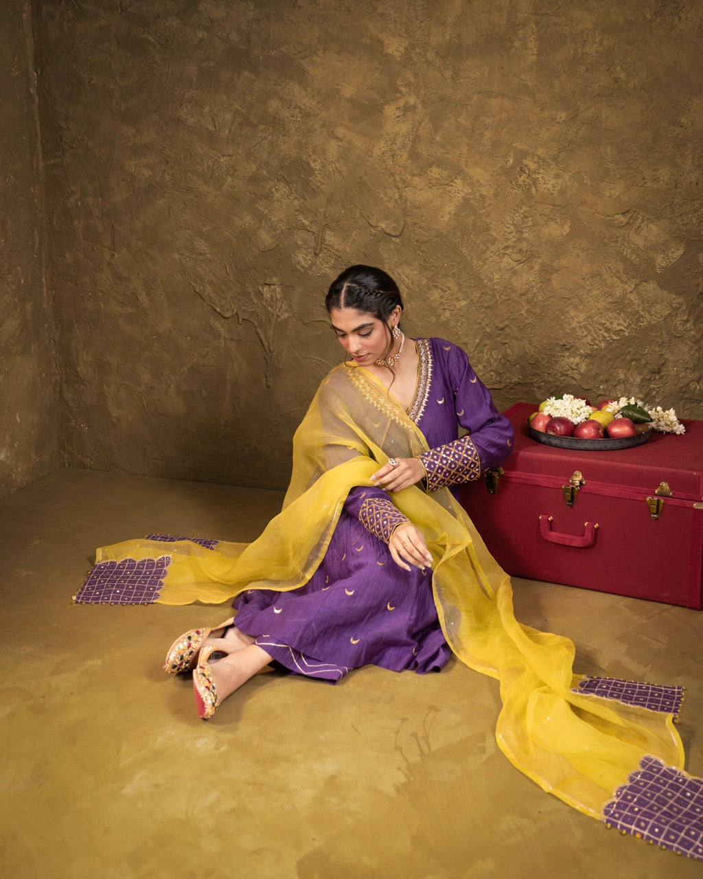 Purple Chand Booti A-Line Suit Set