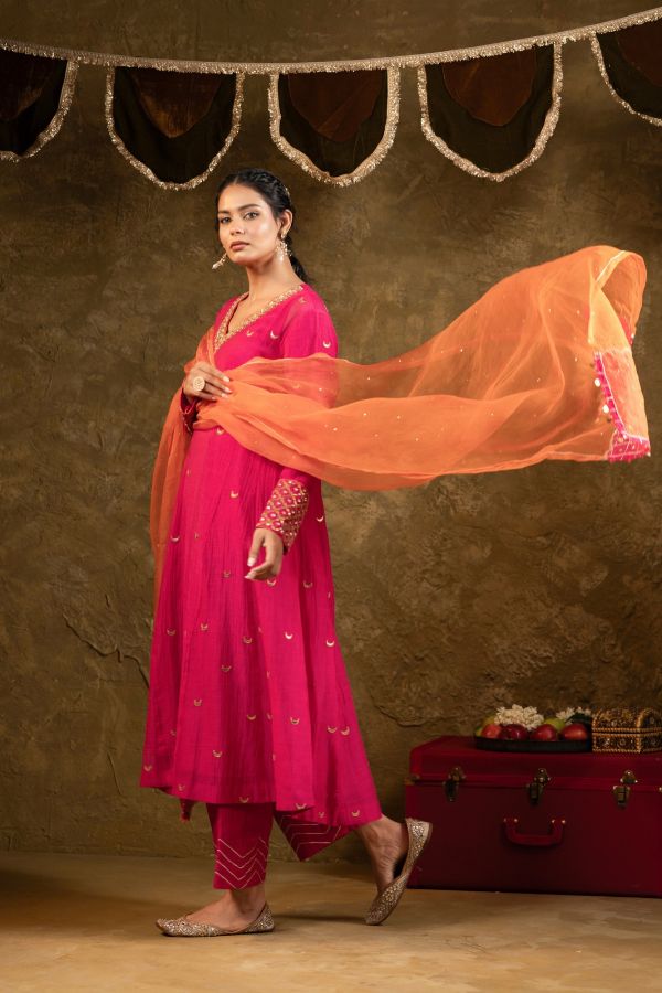 Pink Chand Booti A-Line Suit Set