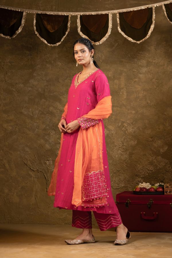 Pink Chand Booti A-Line Suit Set
