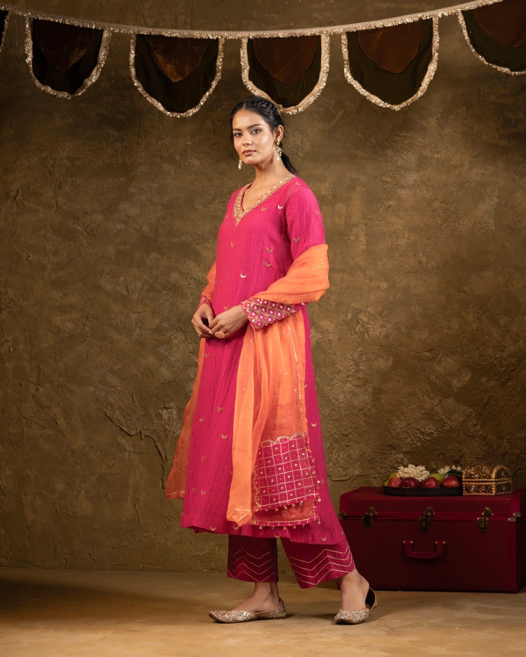 Pink Chand Booti A-Line Suit Set