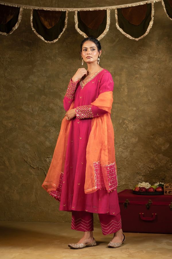 Pink Chand Booti A-Line Suit Set
