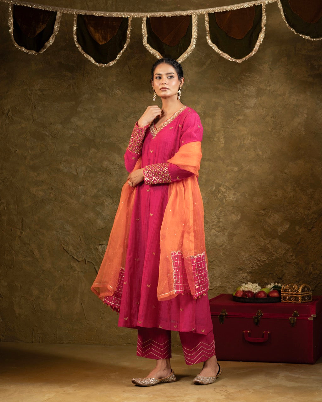Pink Chand Booti A-Line Suit Set