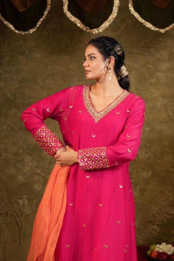 Pink Chand Booti A-Line Suit Set
