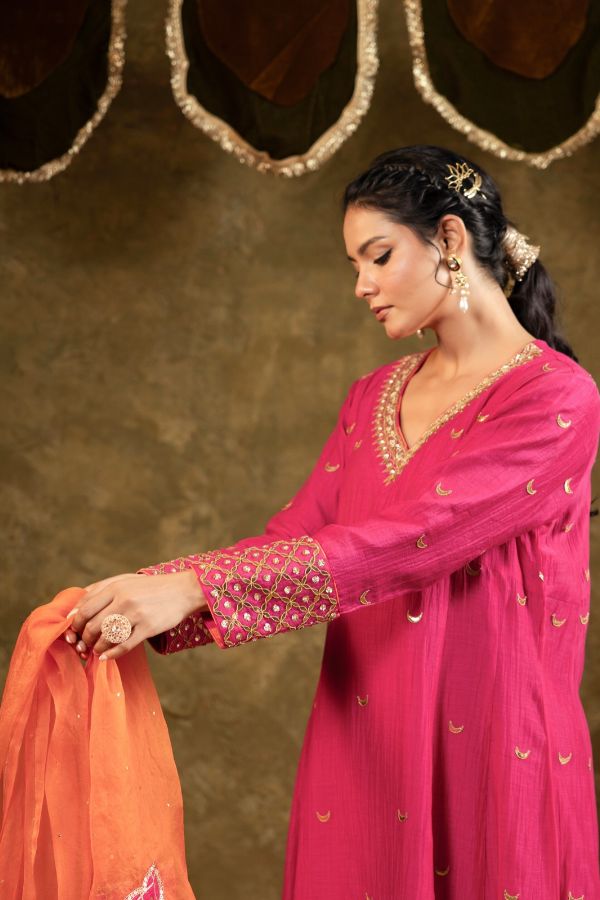 Pink Chand Booti A-Line Suit Set