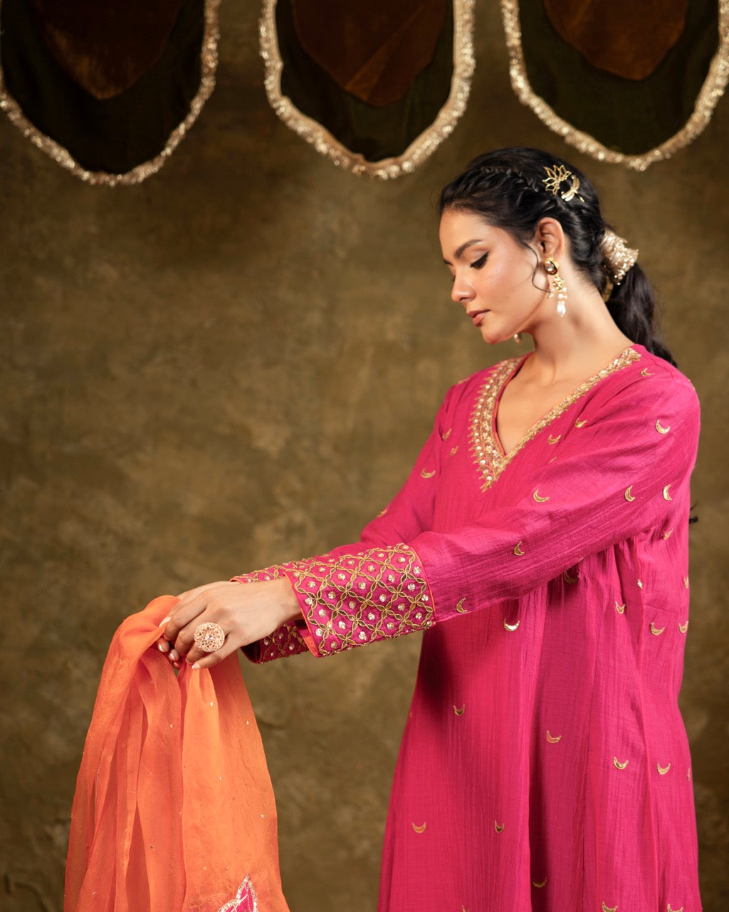 Pink Chand Booti A-Line Suit Set