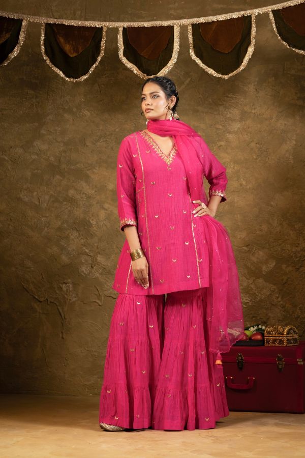 Pink Chand Booti Sharara Set