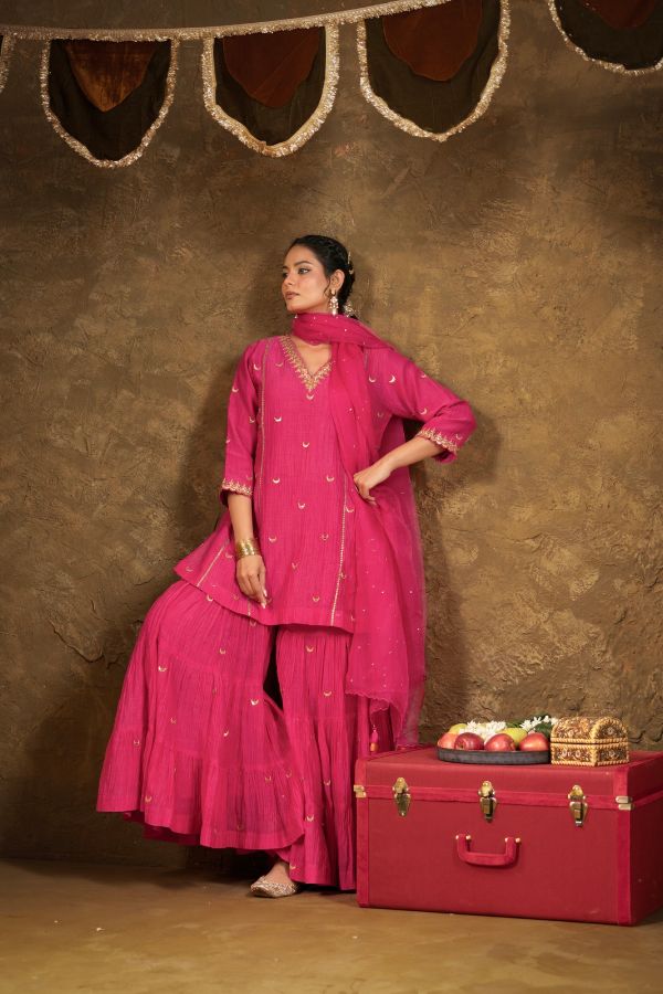 Pink Chand Booti Sharara Set