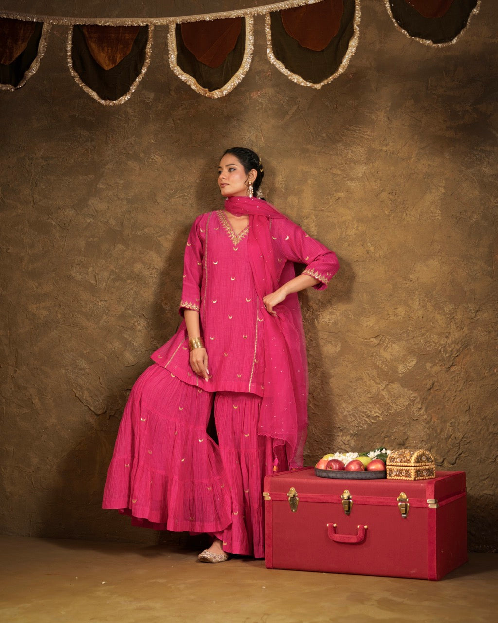 Pink Chand Booti Sharara Set