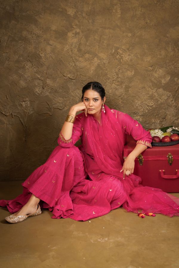 Pink Chand Booti Sharara Set