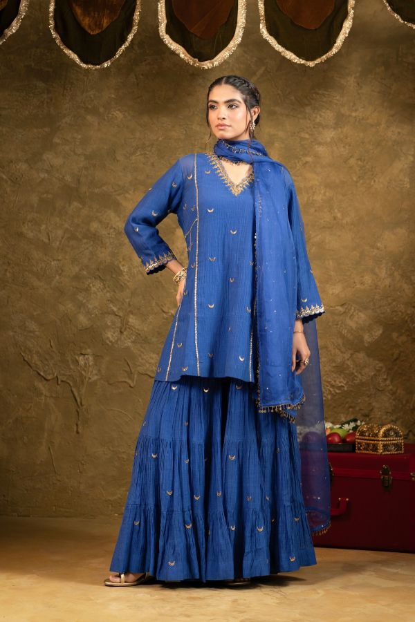Electric Blue Chand Booti Sharara Set