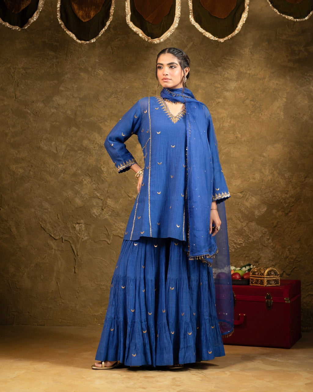 Electric Blue Chand Booti Sharara Set