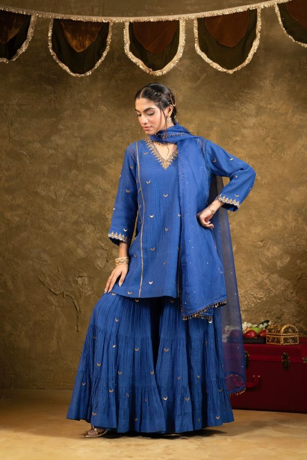 Electric Blue Chand Booti Sharara Set