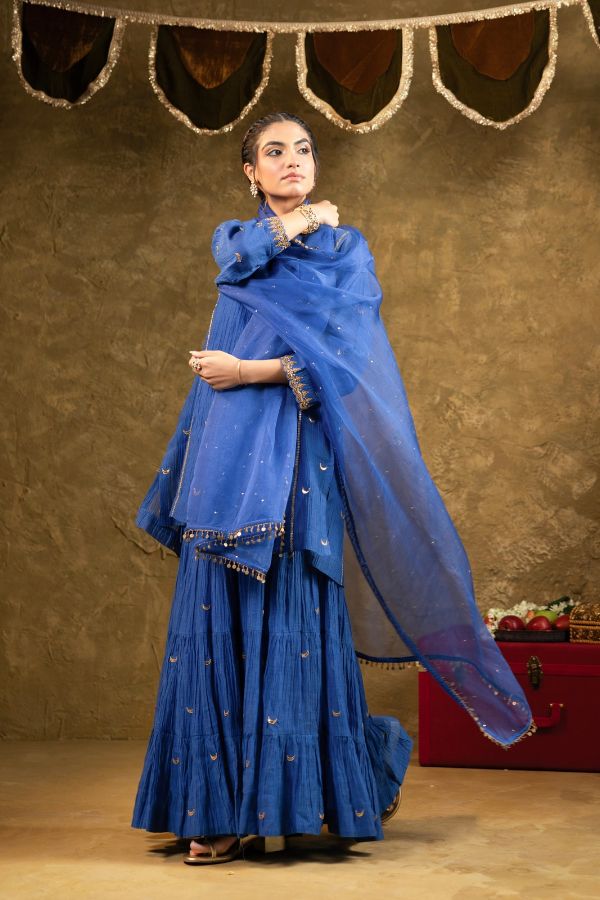 Electric Blue Chand Booti Sharara Set